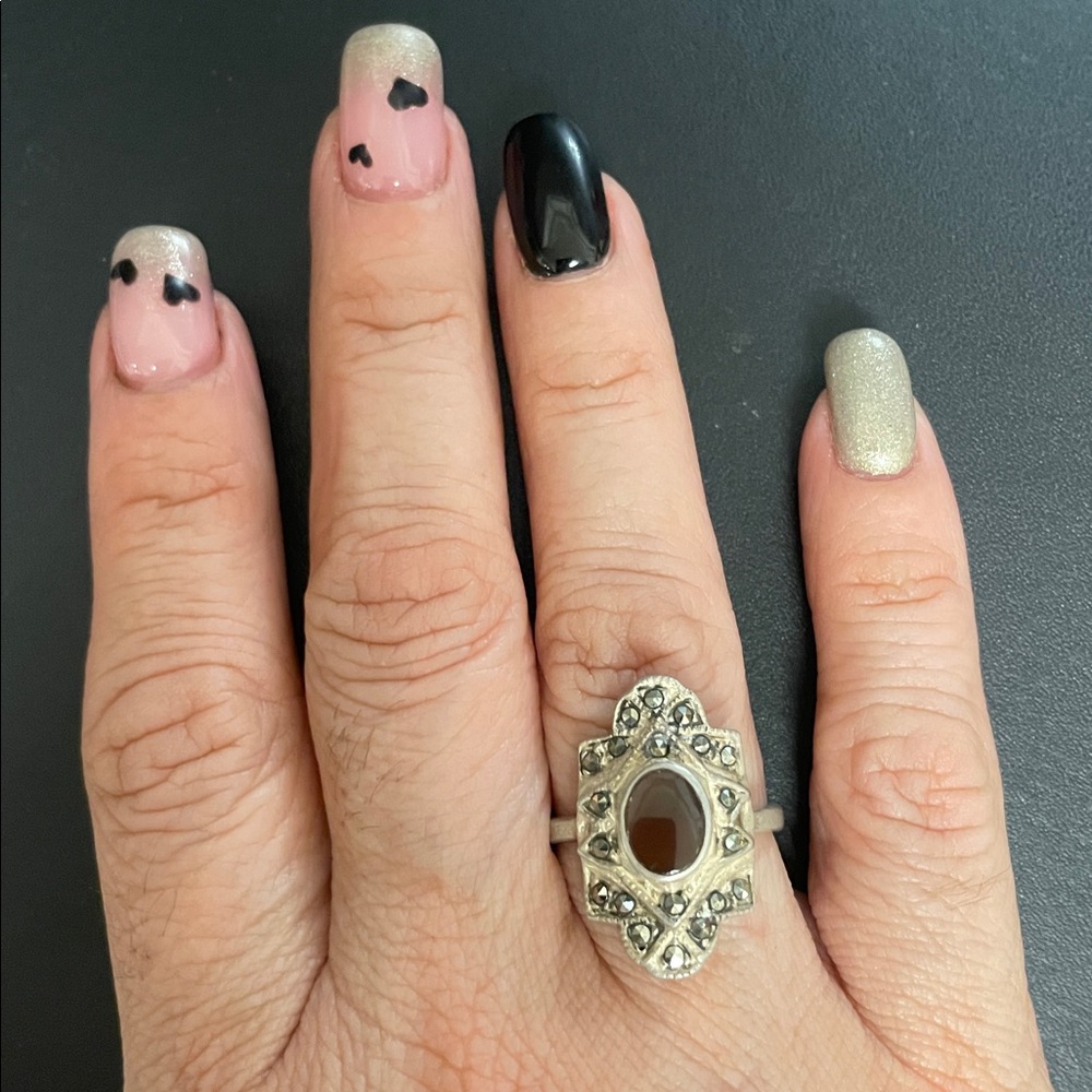 Silver 9.25  Ring with a Red Stone